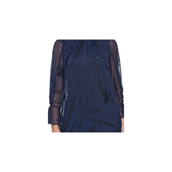 DKNY Womens Navy Lined Long Sleeve Above The Knee Cocktail Trapeze Dress 2 - Picture 3 of 4